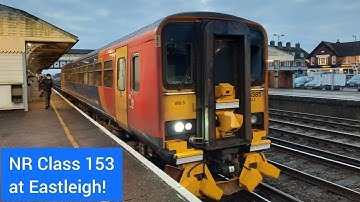 Network Rail Class 153385 (Ex-EMR) departs Eastleigh. 15/01/2022.