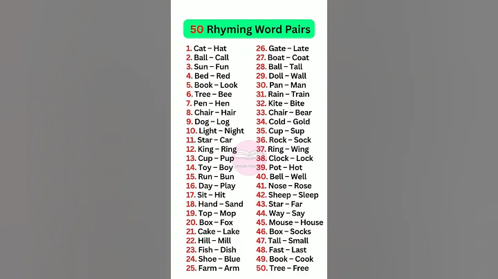 50 Rhyming Word Pairs 👨‍🏫#english #grammar