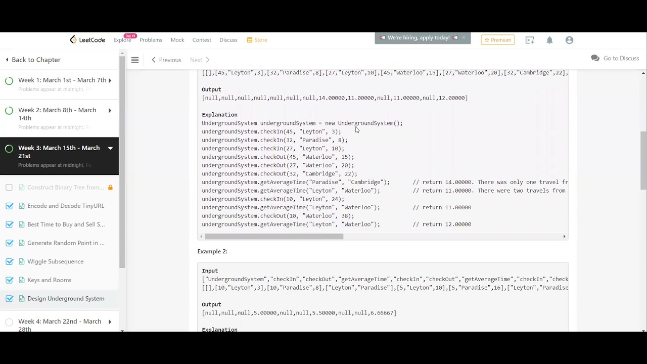March 2021 Day 20 LeetCode challenge | 1396. Design Underground System