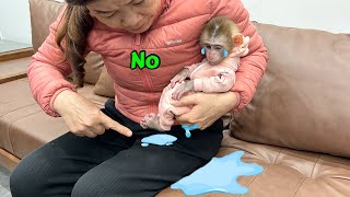 Grandma was surprised because little monkey Tina peed on her