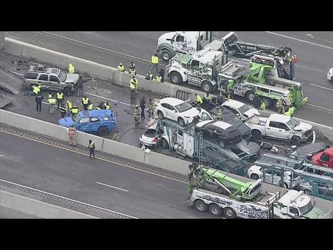 RAW: Aerial footage of deadly pileup crash in Fort Worth, Texas involving up to 100 vehicles