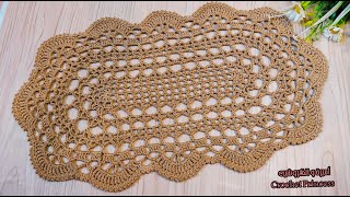 طريقة عمل مفرش كروشيه بيضاوي سهل جدا للمبتدئات Crocheted Doily