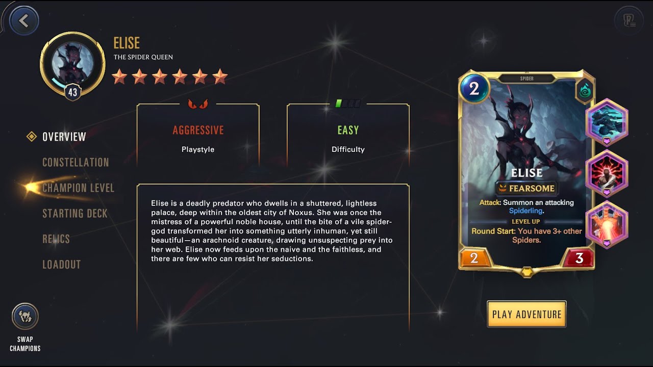 Elise champion breakdown, constellations and best relics for all rarities