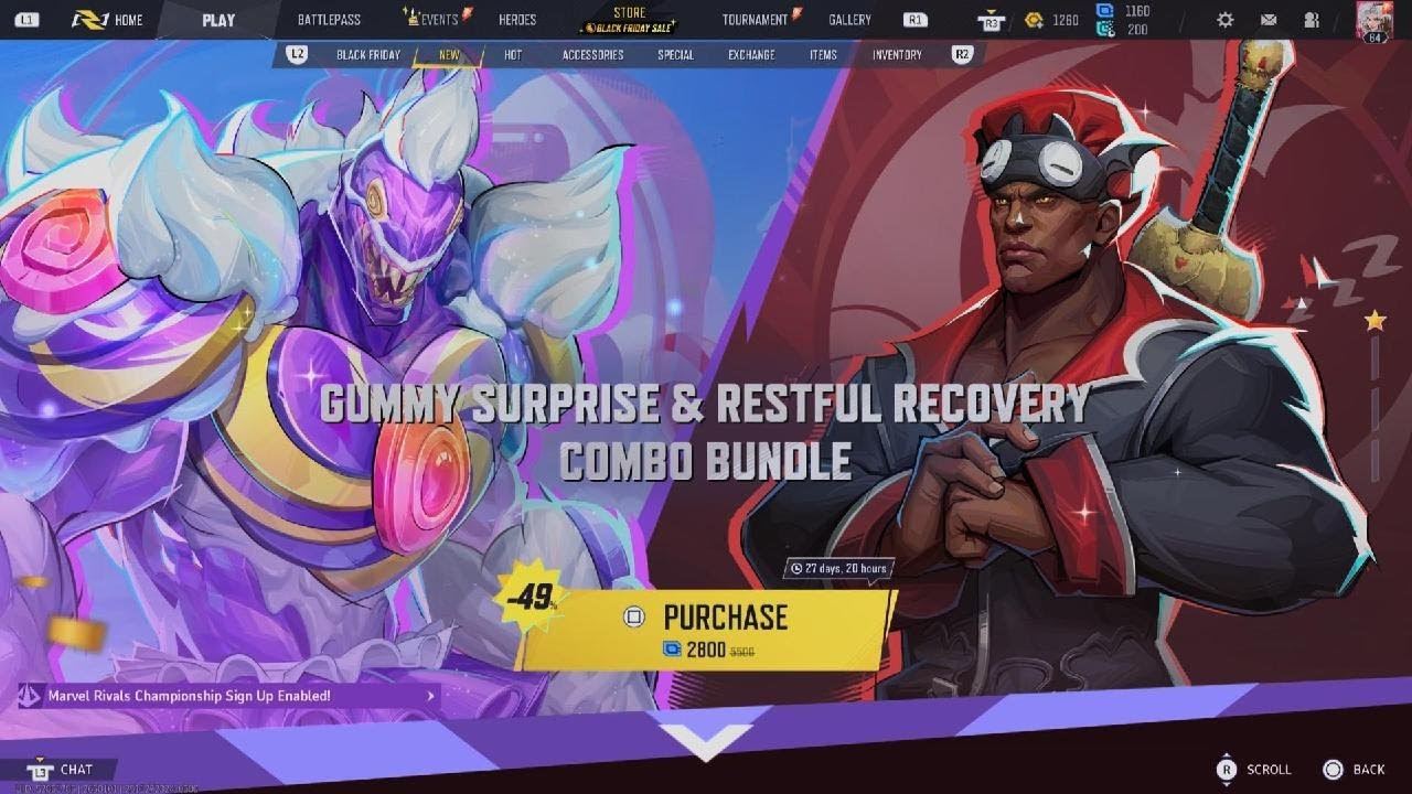 Marvel Rivals Item Shop update Gummy Surprise & Restful Recovery Combo bundle skin/ showcase