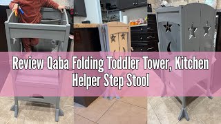 Review Qaba Folding Toddler Tower, Kitchen Helper Step Stool with Support Handles, Safety Rail and N