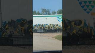 MBARK x KERSE tagged freight | Freight Train Graffiti Benching #trains #graffiti #shorts