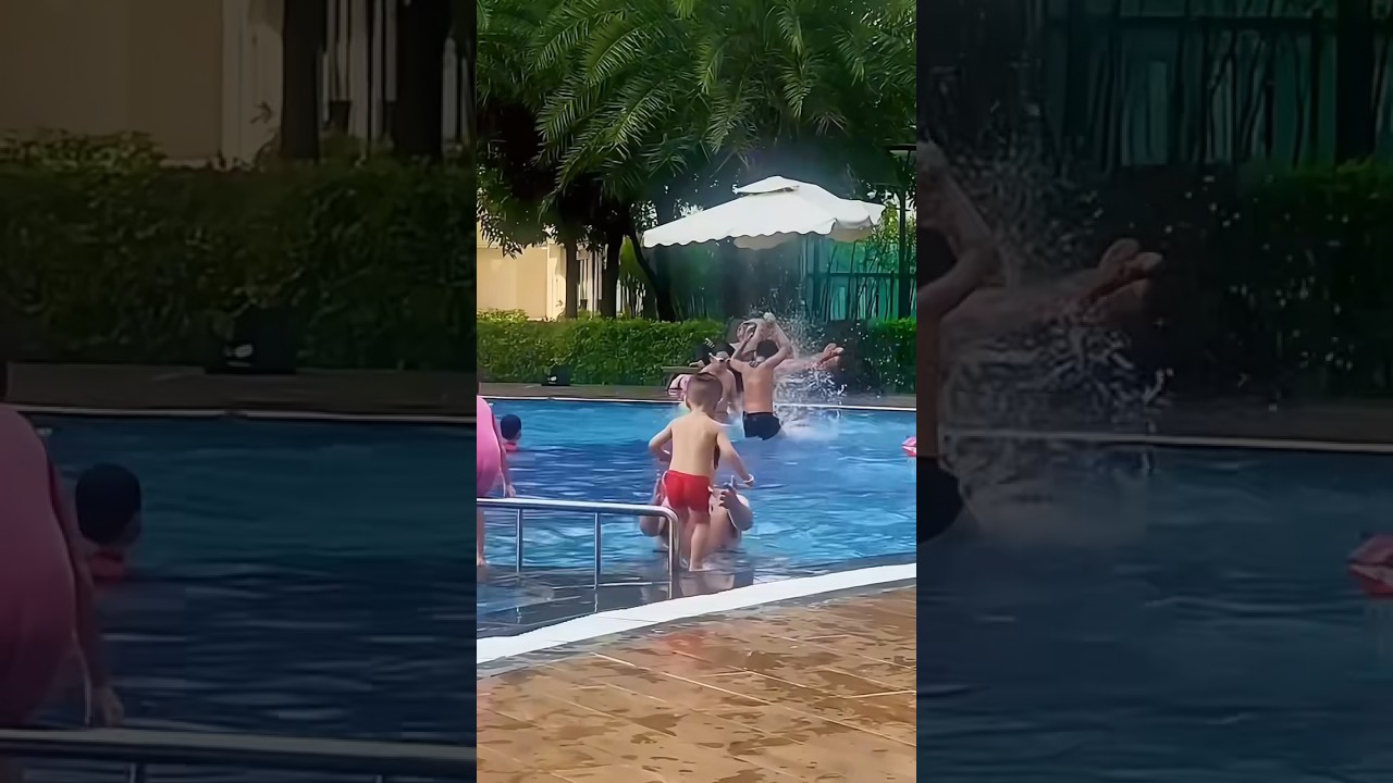 JD jumps into the swimming pool 