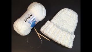 HOW TO KNIT  EASY RIBBED HAT  in the round