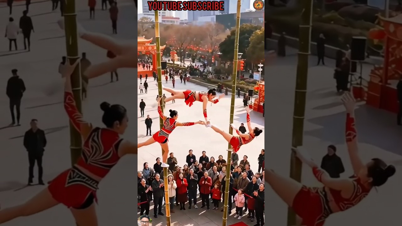 “(3) Girls One Bamboo – Extreme Balance Stunt 😱🔥” show ✨