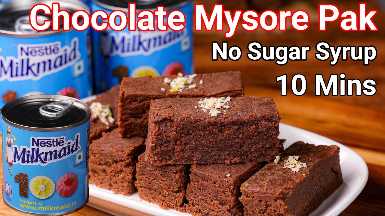 Chocolate Mysore Pak Recipe in 10 Mins with Nestlé MILKMAID - No Sugar Syrup | Milkmaid Choco Pak | Hebbar | Hebbars Kitchen