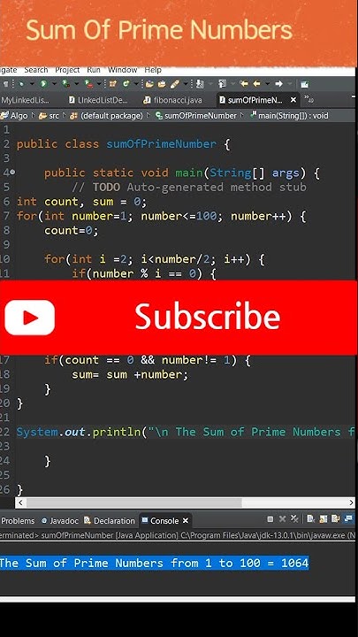 Sum Of Prime Number in Java - YouTube