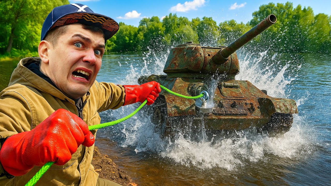 Нашли ЗАТОНУВШИЙ ВОЕННЫЙ ТАНК во время магнитной рыбалки!