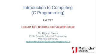 Lecture 18 (Functions and Variable Scope)
