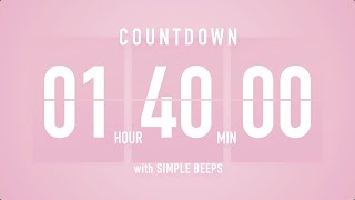 1 Hour 40 Minutes Countdown Flip Clock Timer / Simple Beeps 🌸🔔