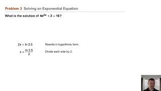 Algebra 2 7-6 Natural Logarithms: Problem 3 - Solving an Exponential Equation
