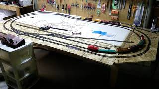 Large refurbished HO scale two-train 4'x8' diesel layout with 8 remote switches and 8 track blocks