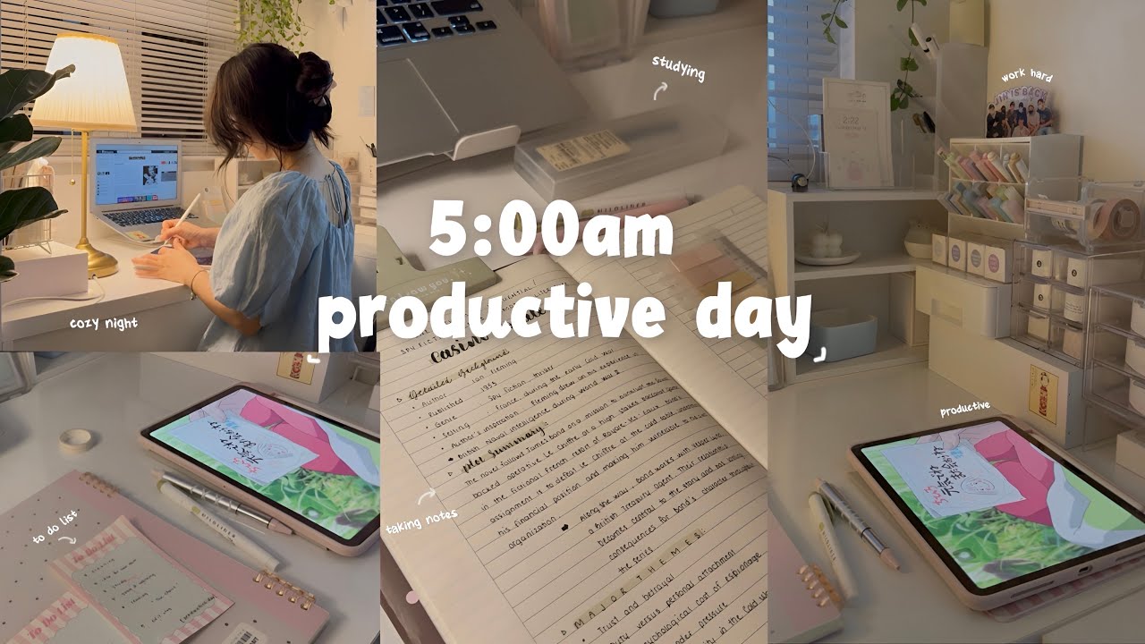5:00AM PRODUCTIVE DAY🌷 study vlog, day in my life, taking notes, romanticizing life˚ ༘