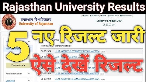 Rajasthan University Exams Result 2024 / BA BSC MA MSC MCOM LLM LLB Result / BA 1st Year Non College