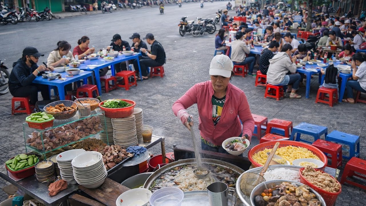 Chị gái bán bánh canh gà giò heo 40k/tô đông nghẹt khách ở vỉa hè Sài Gòn