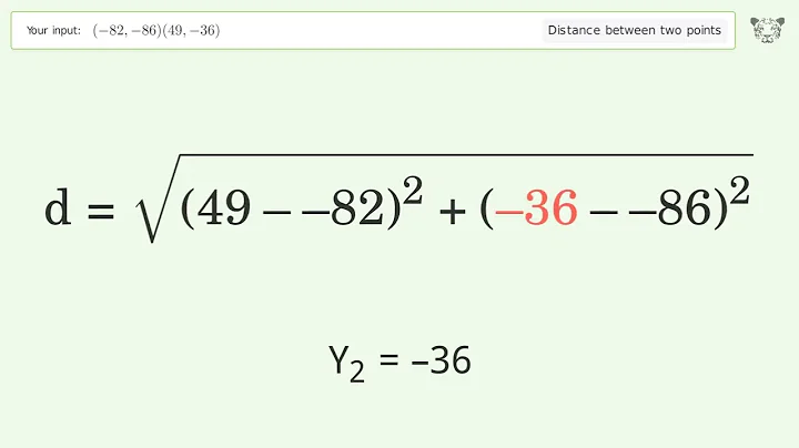 Find the distance between two points p1 (-82,-86) and p2 (49,-36): Step-by-Step Video Solution