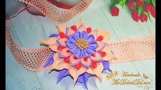 ПОЯС с цветком КАНЗАШИ на платье 👗 KANZASHI DIY