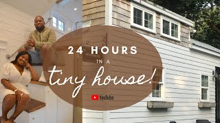 We spent 24 hours in a tiny house! Tiny House Living! 8x24 house vacation!