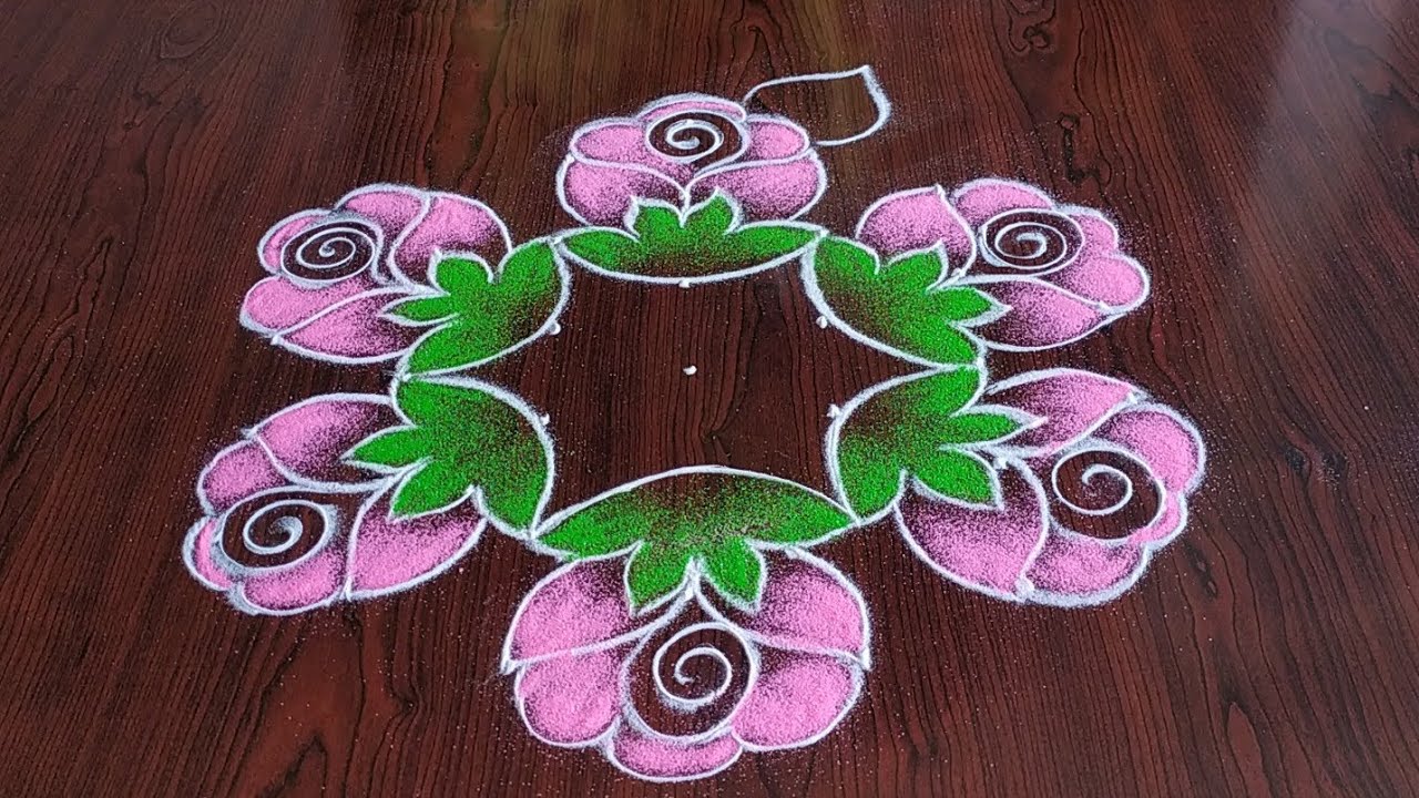 Easyasy Rose flower Rangoli (7×4) dot's... easy kolams YouTube