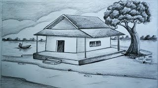 Pencil sketch scenery drawing tutorial//  step by step scenery drawing