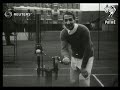 QUIRKY: TENNIS CHAMPION JEAN RENE LACOSTE DEMONSTRATING TENNIS  AUTO -GUN MACHINE (1928)