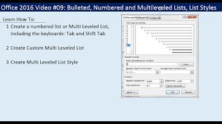 Office 2016 Video #09: Bulleted, Numbered and Multileveled Lists, List Styles