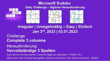 Sudoku Daily Challenges | Irregular – Easy | Jan 3rd, 2023