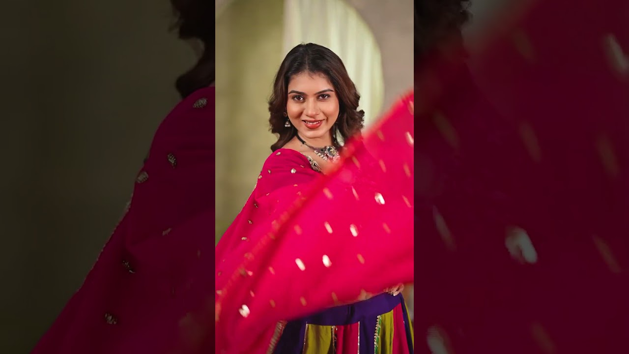 Multicolor Mirror with Fancy Lace Work Lehenga – Cotton Blend Navratri Panelled Set