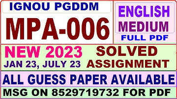 mpa 006 solved assignment 2023 / mpa 6 solved assignment 2022-23 / ignou pgddm mpa 6 2023-24