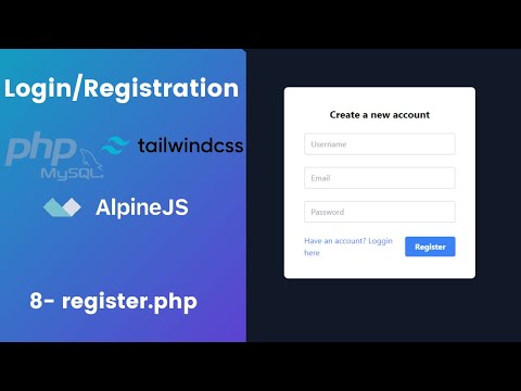 نظام تسجيل وتسجيل الدخول بواسطة PHP OOP, TailwindCSS,AlpineJS #8 (register.php)