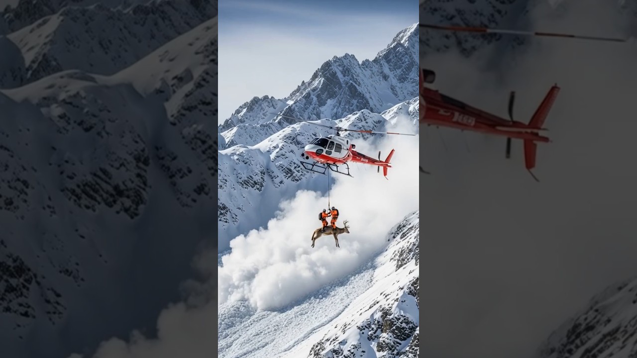 Deer Airlifted from Avalanche by Brave Helicopter Team 