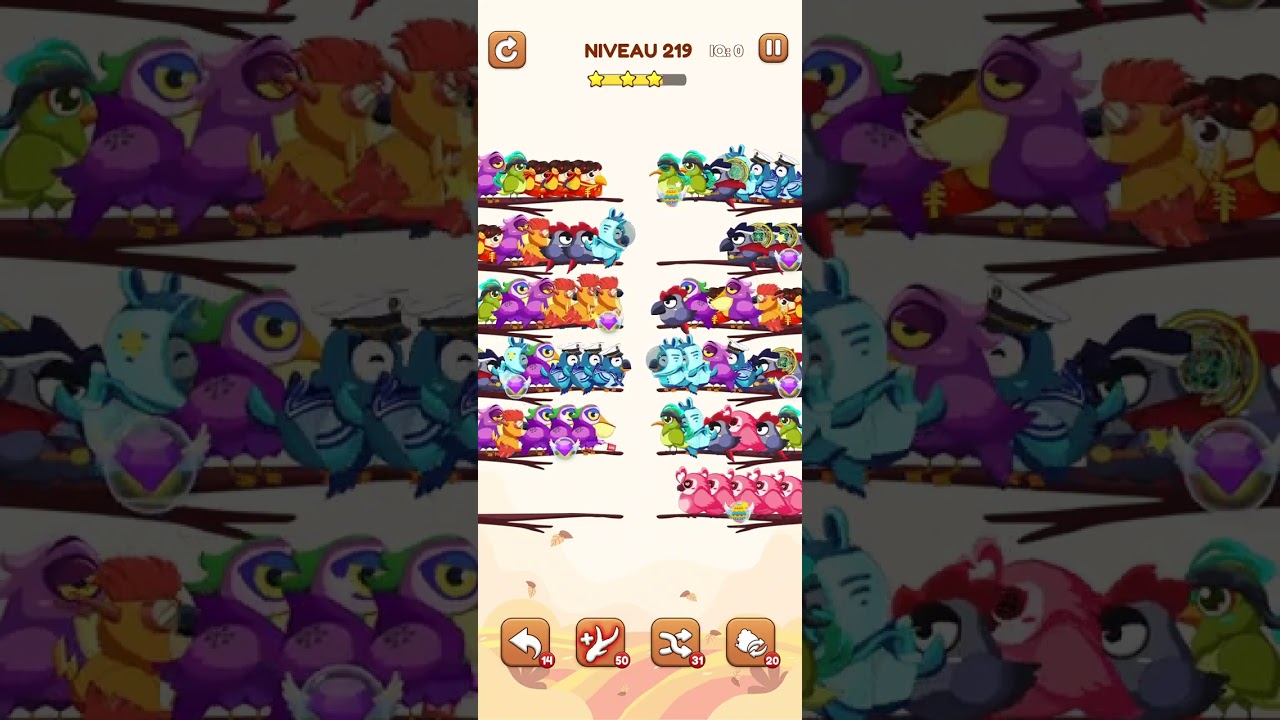 bird sort 2 color puzzle solution niveau 219 