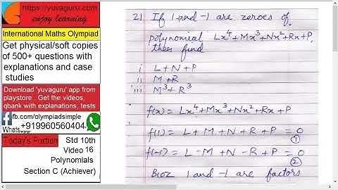 16  IMO Int maths Olympiad  Video Std 10 Polynomials free Video1 by Vishal Mantri +919960560404