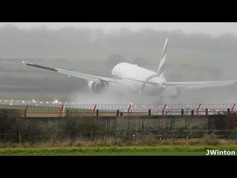 EXTREME Hard Touch and GO AROUND Emirates 777 at Newcastle Airport