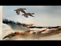 PAINT MISTY WINDSWEPT DUNES, Loose Watercolor Landscape Painting TUTORIAL, Greylag Geese Watercolour