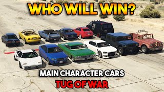 GTA 5 : TUG OF WAR BETWEEN CARS OF MAIN CHARACTER FROM EVERY GTA ! (WHO WILL WIN?)