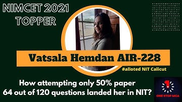 #nimcet #mca NIMCET-21 | Vatsala Hemdan AIR-228 🔥| How she cracked top 5 NIT in 50% attempt only?