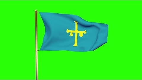 Asturias Flag Waving In The Wind. Green Screen, Alpha Matte. Loopable Animation Stock Animation