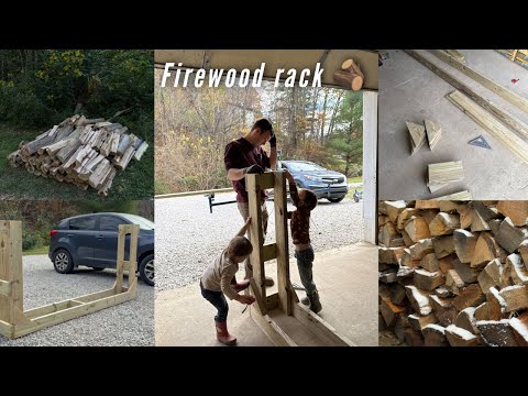 Building a firewood rack for 50$ | organizing, homesteading couple, country home