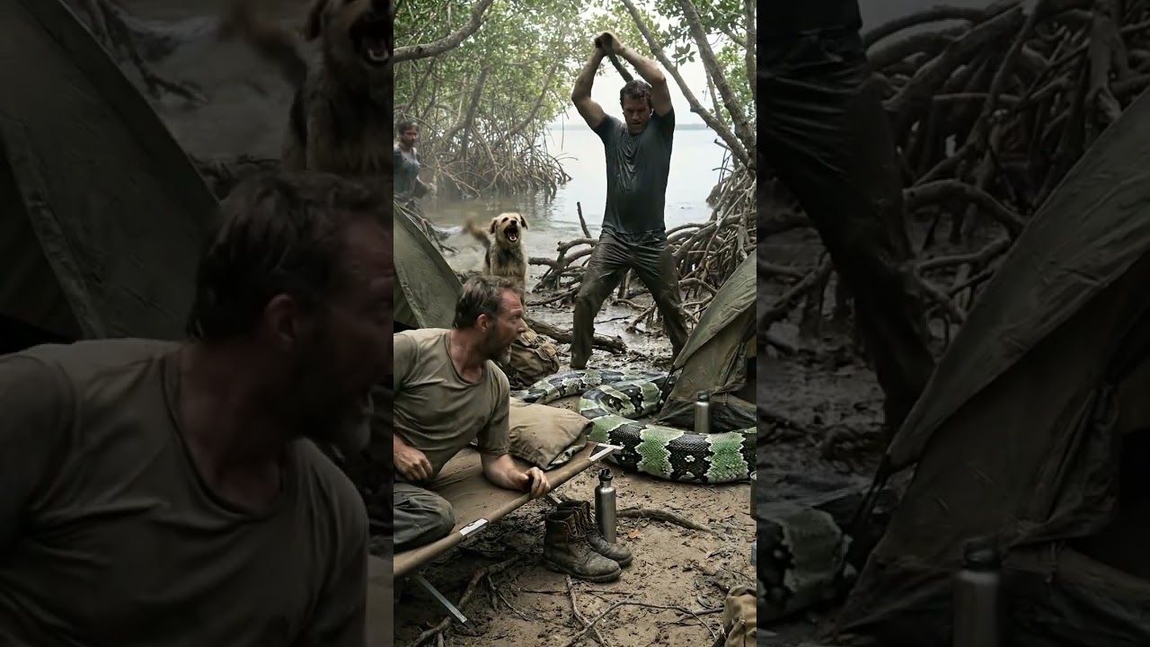 Sleeping Camper & Dog Face Giant Anaconda on Mangrove Shore 😱🐍 