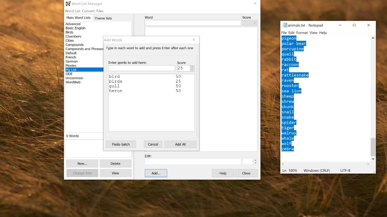 Creating and adding to word lists - YouTube