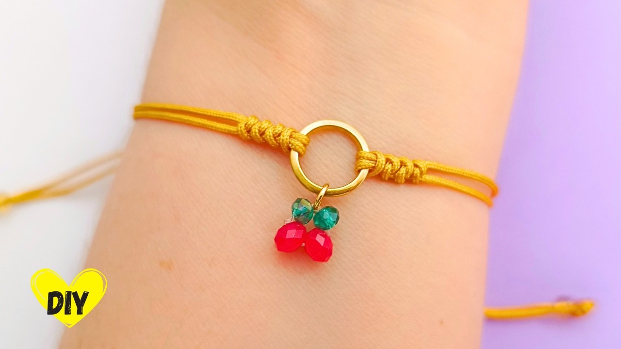 🍒 Научись делать этот вишнёвый подвес | Нитяной браслет с узлом «змейка» 🐍 и простой подвеской