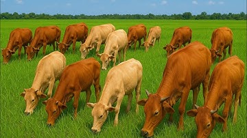 Aktivitas Sapi Moo Berjalan menuju ladang rumput hijau, Suara sapi lucu
