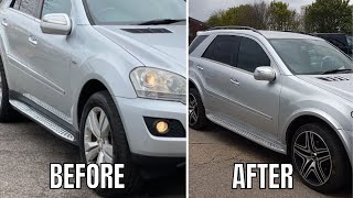 Mercedes ML body kit installation and colour coating ing the side skirts.