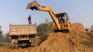 Soil Loading / Backhoe 3DX Machine Working In Village Road Construction