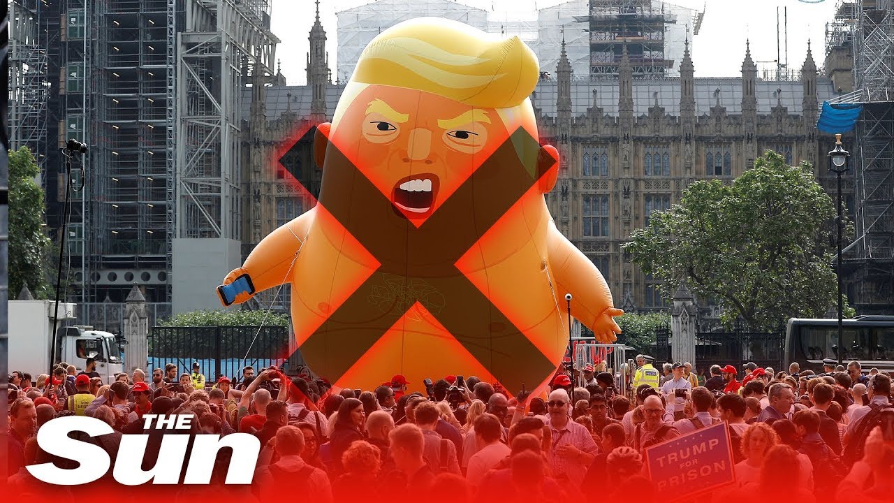 Trump Baby Blimp Popped By Woman During London Protests